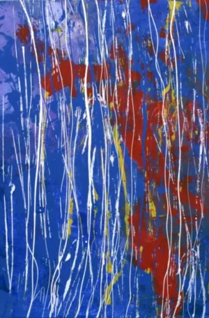 Modern Painting Red on Blue