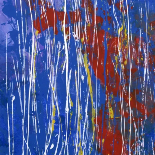 Red on Blue – Bold Modern Artwork by Gregory Christeas