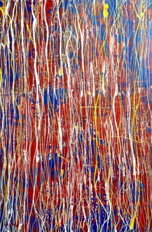 Modern Painting Red on Blue 2