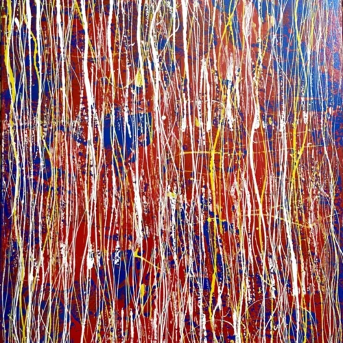 Red on Blue – Modern Abstract Painting by Gregory Christeas