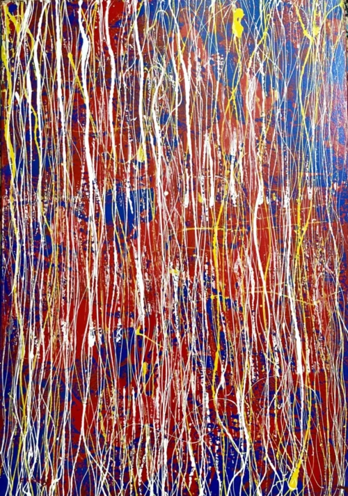 Modern Painting Red on Blue 2