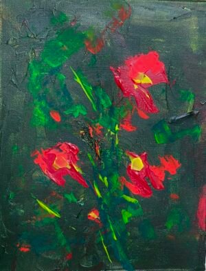 Abstract Flowers Painting Green & Red