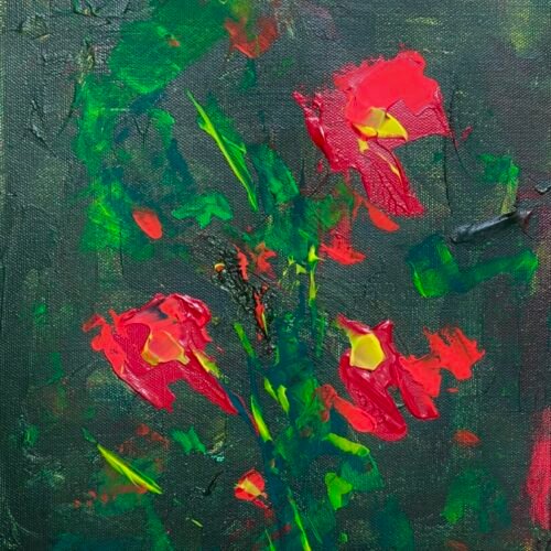 Abstract Flowers Painting Green & Red