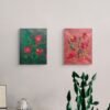 Abstract Flowers Painting Green & Red