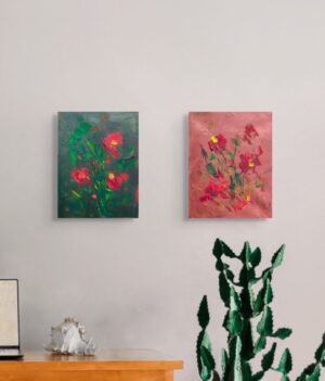 Abstract Flowers Painting Green & Red