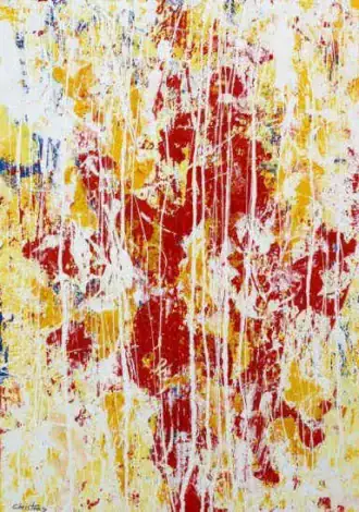 Red on the Wall – Original Modern Abstract Painting by Christeas