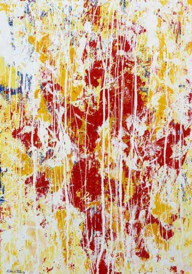 Red on the Wall – Original Modern Abstract Painting by Christeas