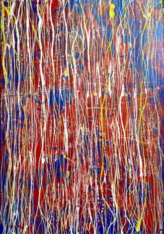 Modern Abstract Painting Red on Blue by Gregory Christeas