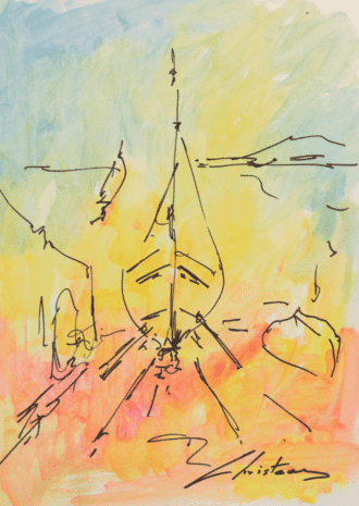 Greek Island Paintings 9x12 Hydra's Shipyard by Christeas