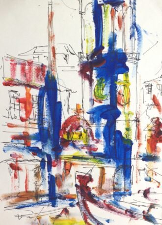 Greek Island Paintings Ink on paper Ydra Port Christeas (3)