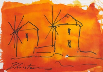 Greek Island Paintings Windmills 21x29.5 cm by Christeas
