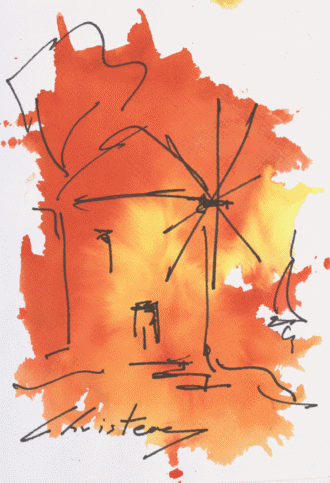 One Day Cruise Aegina Windmill 21x29.5 cm by Artist Gregory Christeas