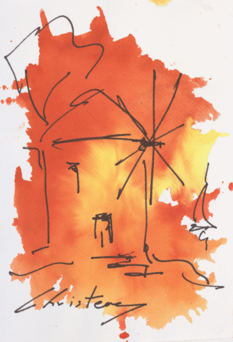 One Day Cruise Aegina Windmill 21x29.5 cm by Artist Gregory Christeas