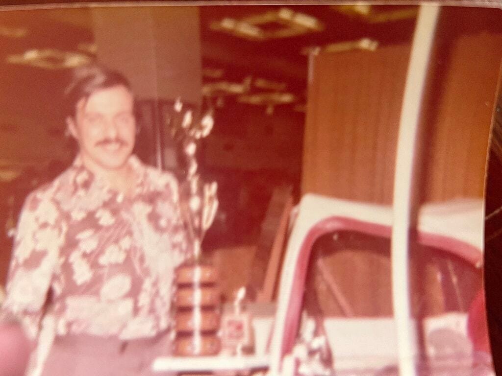Gregory Christeas with first prize at the Custom Car Show NYC 1972